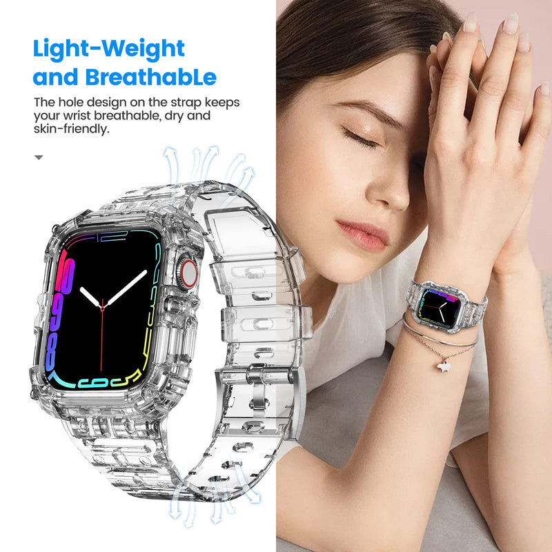 Compatible with Clear Apple Watch Band 38mm 40mm 41mm 42mm 44mm 45mm with Protective Case,Shockproof Strap for iwatch Bands Series 8 7 6 5 4 3 2 1 41/40/38mm