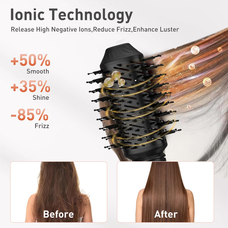 TANSHINE Foldable 5 in 1 Auto Wrap Hair Styler Brush | Foldable rotating handle, 1000W, dual voltage 100-240V, 3 temps 50/80/105°C, 5 heads, ionic, UK plug Black