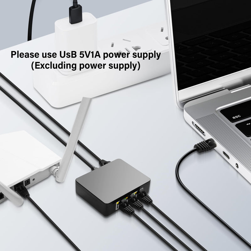 GINTOOYUN RJ45 Ethernet Splitter 1 to 3 Out 1000Mbps High Speed Gigabit Switch Network Splitter Internet Distributor with USB Power Cable for Cat5/5e/6/7/8 Cables (3 Computers at The Same Time)