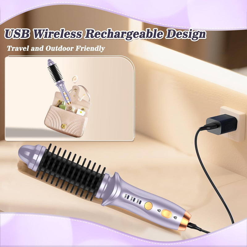  [AUSTRALIA] - Cordless Hot Brush for Short Hair - Heated Round Curler & Thermal Curling Iron for Women, USB Mini Hair Straightener Portable Curling Brushes, Curly Straight Hair Travel Heat Styling（Purple） Purple