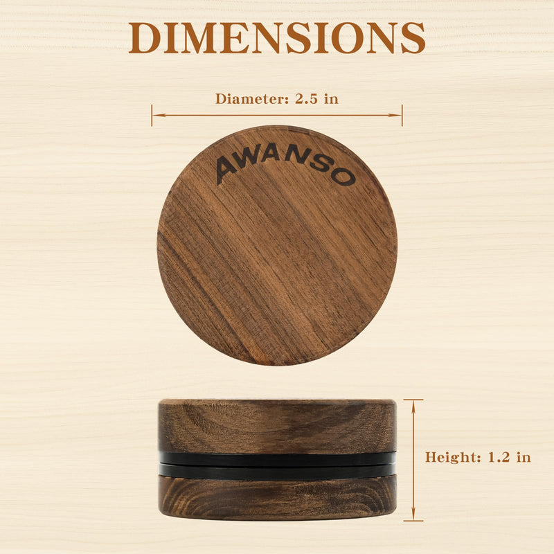2-Piece Grinder, 2.5" Walnut Wood and Aluminum Grinder for Kitchen Brown 2.5"
