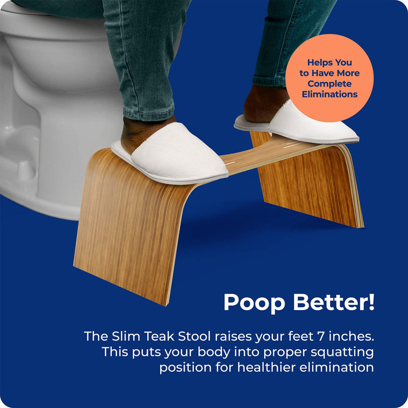 Squatty Potty Slim Teak Toilet Stool - 7-inch Height | Original Bathroom Wood Stool for Natural Positioning Brown