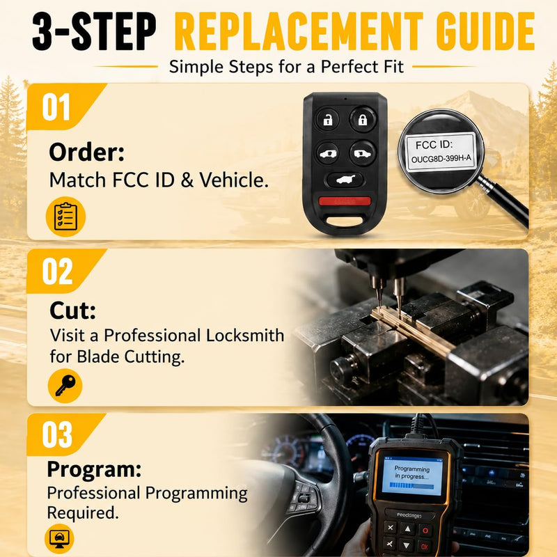 Key Fob Replacement Fits for Honda Odyssey 2005 2006 2007 2008 2009 2010 | 6-Button Key Fob Keyless Entry Remote Control (FCC ID: OUCG8D-399H-A, P/N: 72147-SHJ-A61, 314MHz)