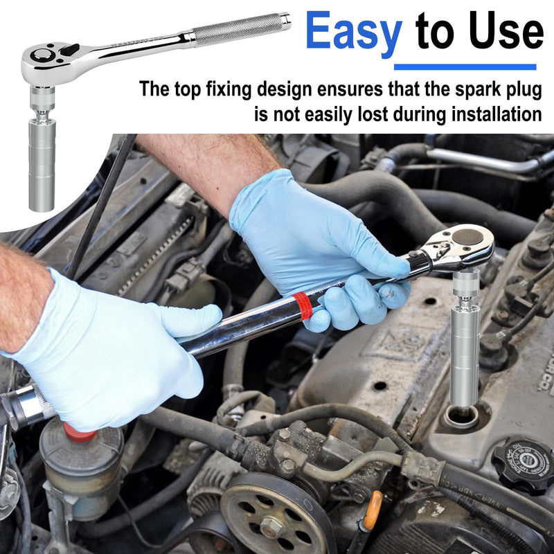 14mm&16mm Spark Plug Socket Set, Thin Wall 3/8" Drive Spark Plug Sockets Removal Tool, 12 Point, Magnetic Swivel Spark Plugs Socket for Most Car Models