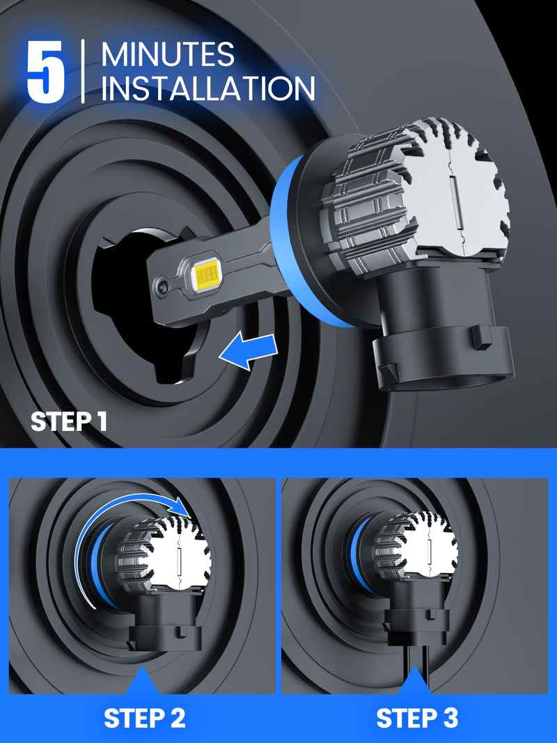 9006/HB4 LED Bulbs, 9006 Fog Lights Bulb, 30000LM 6000K Cool White Fanless 1:1 Mini Size, Plug and Play, Pack of 2