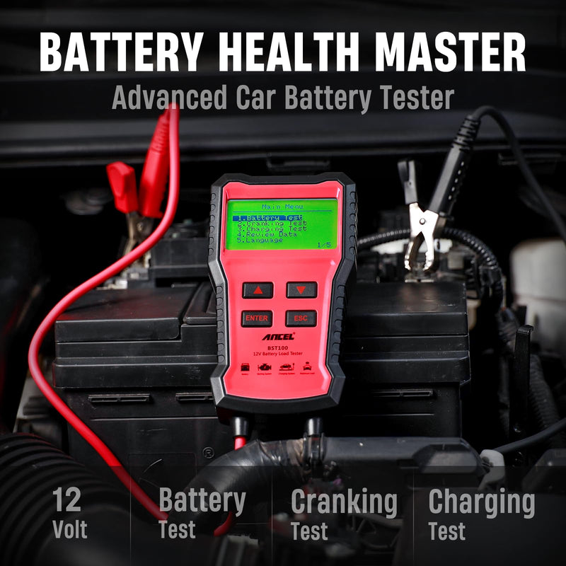 ANCEL BST100 Car Battery Tester 12V, 100-2000 CCA Load Tester Digital Automotive Alternator Battery Analyzer Charging Cranking Tester for Car, Motorcycle, SUV, Boat