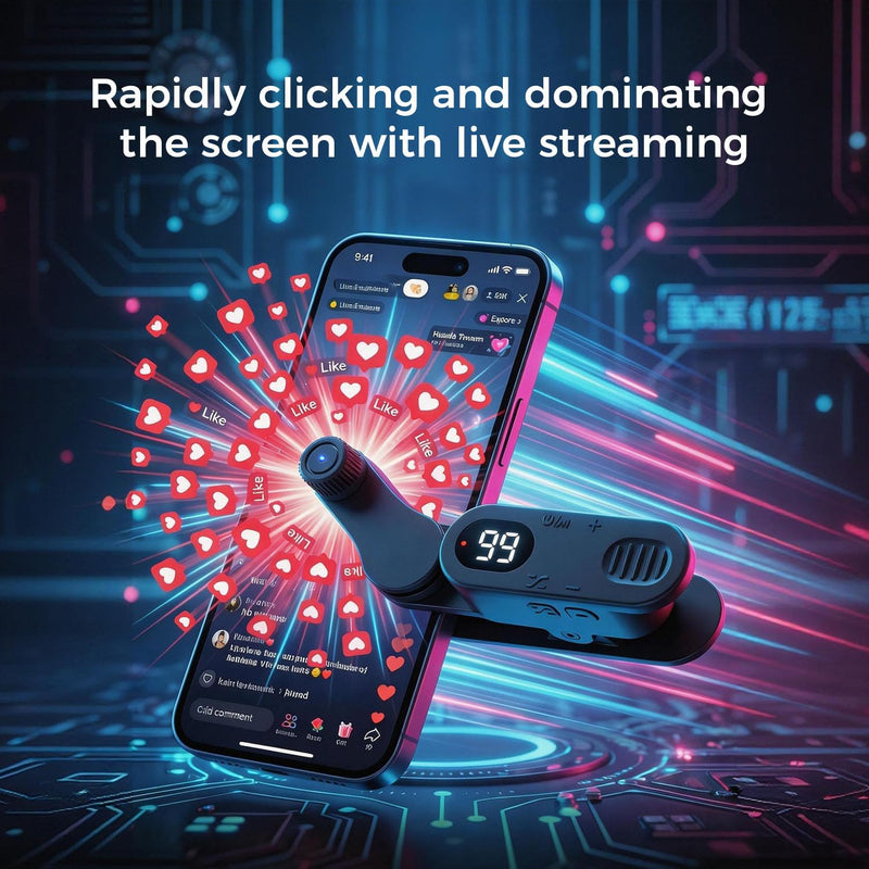 Wireless Auto Clicker with 8-Hr Battery, Silent Spatial Tapping, 1-99 CPS Speed & Memory, 210° Rotatable Arm, Compatible with iPhone/iPad/Android, for TikTok Live Broadcast Likes (Orange) Orange