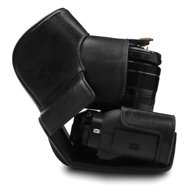 MegaGear MG1550 Ever Ready Genuine Leather Camera Case for Fujifilm X-T3 (XF23mm - XF56mm & 18-55mm Lens) - Black