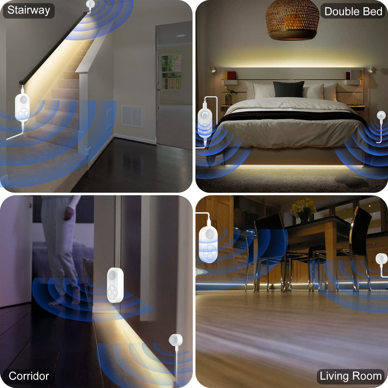 Dual Sensor Stair Lights Indoor, Motion Activated Plug-in Step Light Strip Indoor with Dimmer, Delay Timer for Stairway (Warm White 3000K (32.8FT Light Strip), Power Adapter (3.28FT Cable)) Power Adapter (3.28FT Cable)