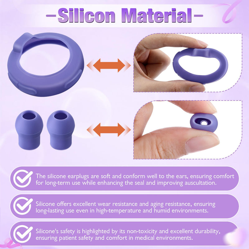 3 Silicone Protective Cover & 12 Ear Tips Replacement Accessories Compatible with EKO Core 500 Digital Stethoscope, Echo Stethoscope Accessories, Dustproof Protection Design(Purple) Purple