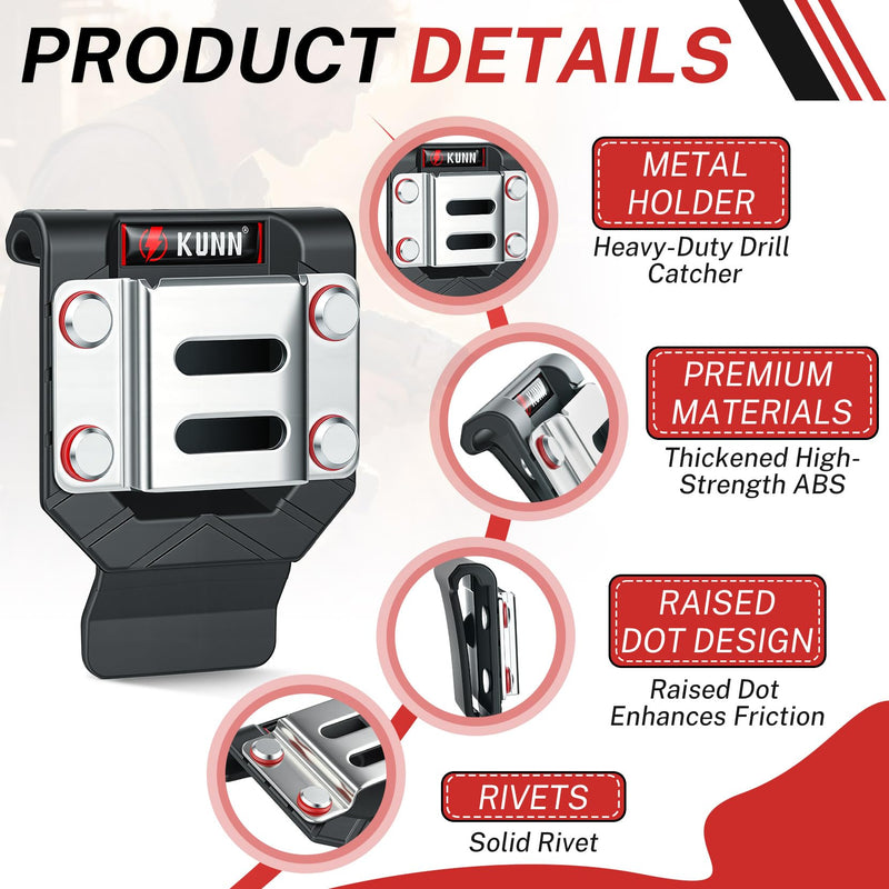 KUNN Drill Holder for Tool Belt, Drill Belt Clip & Tape Measure Holster | Low-Profile Quick-Release Holder | Fits Belts Up to 2.7" | for Impact Driver, Nailer 3