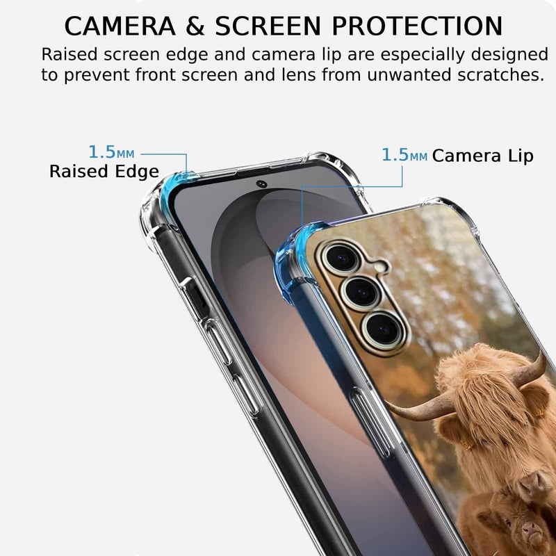 Case for Samsung Galaxy S26 with Cow Design,Cute Highland Cattle Family Pattern,Clear Slim Soft TPU Bumper Phone Cover,6.3”(Cow,Sx26)