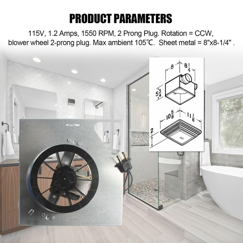 Upgrade 678-G/2678F-A Bathroom Exhaust Fan Motor 8" x8-1/4 Fits for Nutone 763 763N Compatible with Broan 679-E/2679F-A 679FL-C N679-C 679L, S97015163