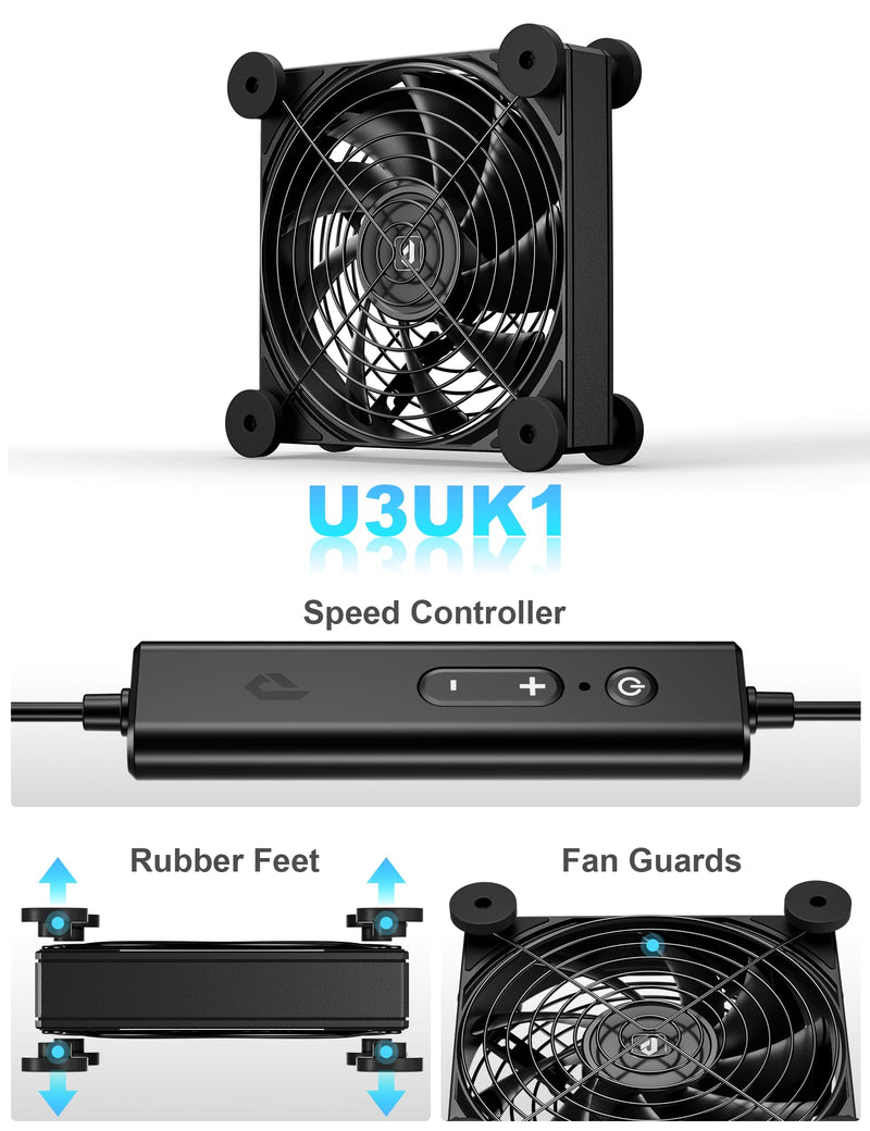 upHere 120mm USB Fan Silent Fan with 4 Adjustable Wind speeds for Computer Case/PC / PS4 / TV Box/AV Cabinet U3UK1 Black 120mm X 1
