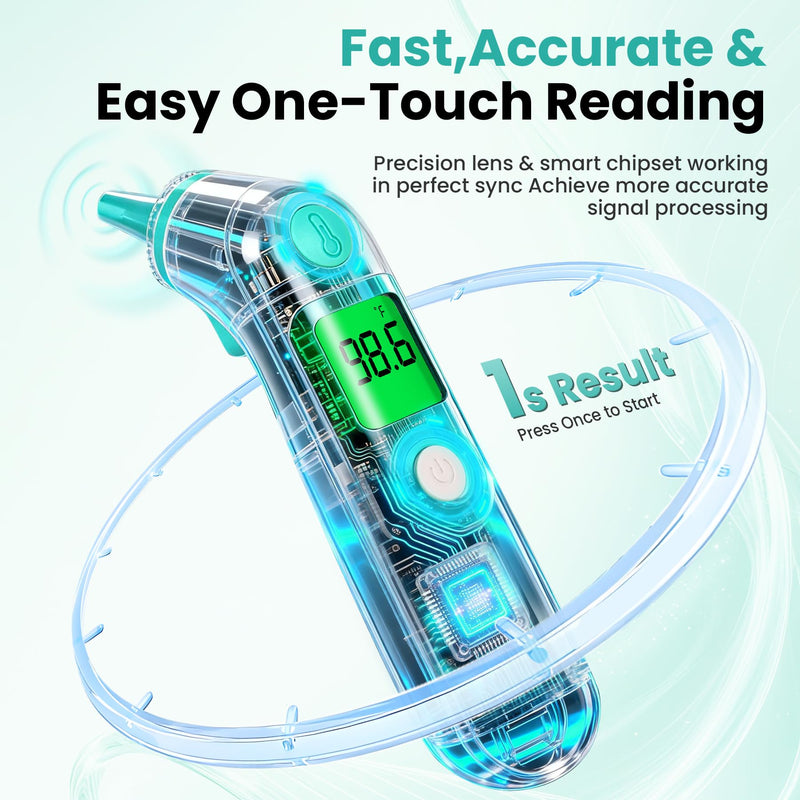 Thermometer for Adults and Kids, Accurate Baby Ear Thermometer with 3-Color Fever Indicator 40-Reading Memory F/°C Switch Mute Mode with Carrying Bag (White)