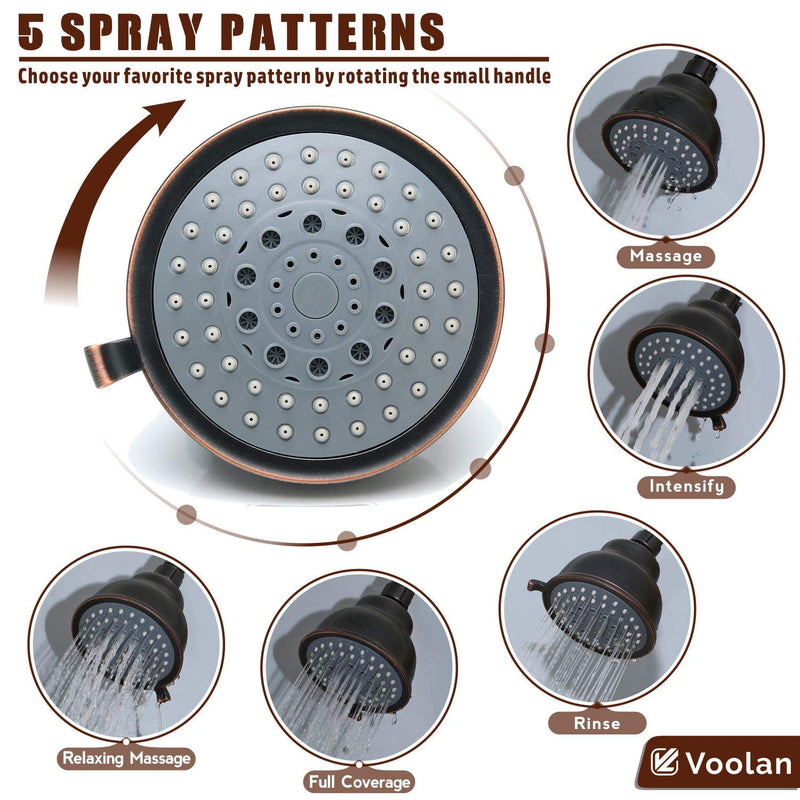 Voolan High Pressure Shower Head - 5 Function Rain Shower Head - Comfortable Shower Experience Even at Low Water Flow - Oil-Rubbed Bronze showerhead Oil Rubbed Bronze