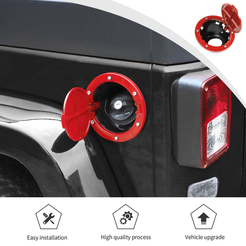 JWWY for JK Fuel Tank Cap Gas Cap Fuel Filler Petrol Tank Cover Protection Fit for Jeep Wrangler JK 2007-2017 Exterior Accessories Aluminum Alloy Red