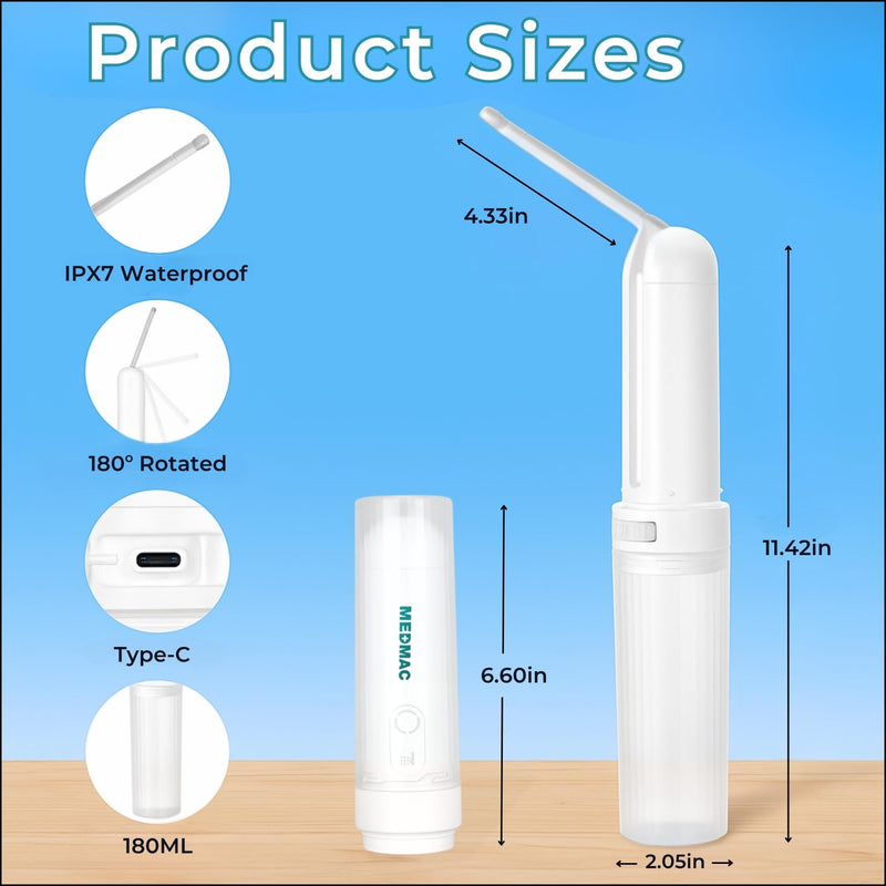 Portable Bidet for Travel, Rechargable USB-C 3 High Pressure Modes Travel Bidet Compact Waterproof Handheld Sprayer Device for Women, Men, Babies - Ideal for Personal Hygiene (White) White