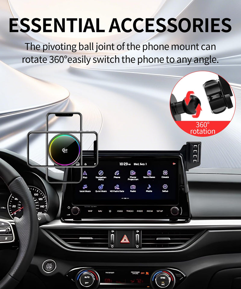 25W Car Mount Charger for Kia Forte 2022-2024 10.25-Inch Screen | 2022 2023 2024 Kia Forte Qi2.2 25W MagSafe Fast Charging Cell Phone Holder Accessories,with Cooling Fan＆54W Fast Adapter for 2022-2024 Kia Forte(10.25 Inch)