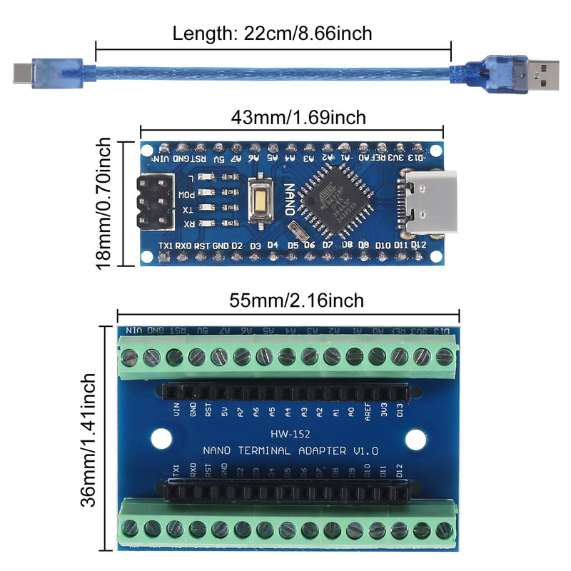 AITRIP 3Sets Type c Nano V3.0 Board ATmega328P, CH340G Chip 5V 16M with Nano V3.0 3.0 Controller Terminal Adapter Expansion Board Nano IO Shield Simple Extension Plate Compatible with Arduino Nano