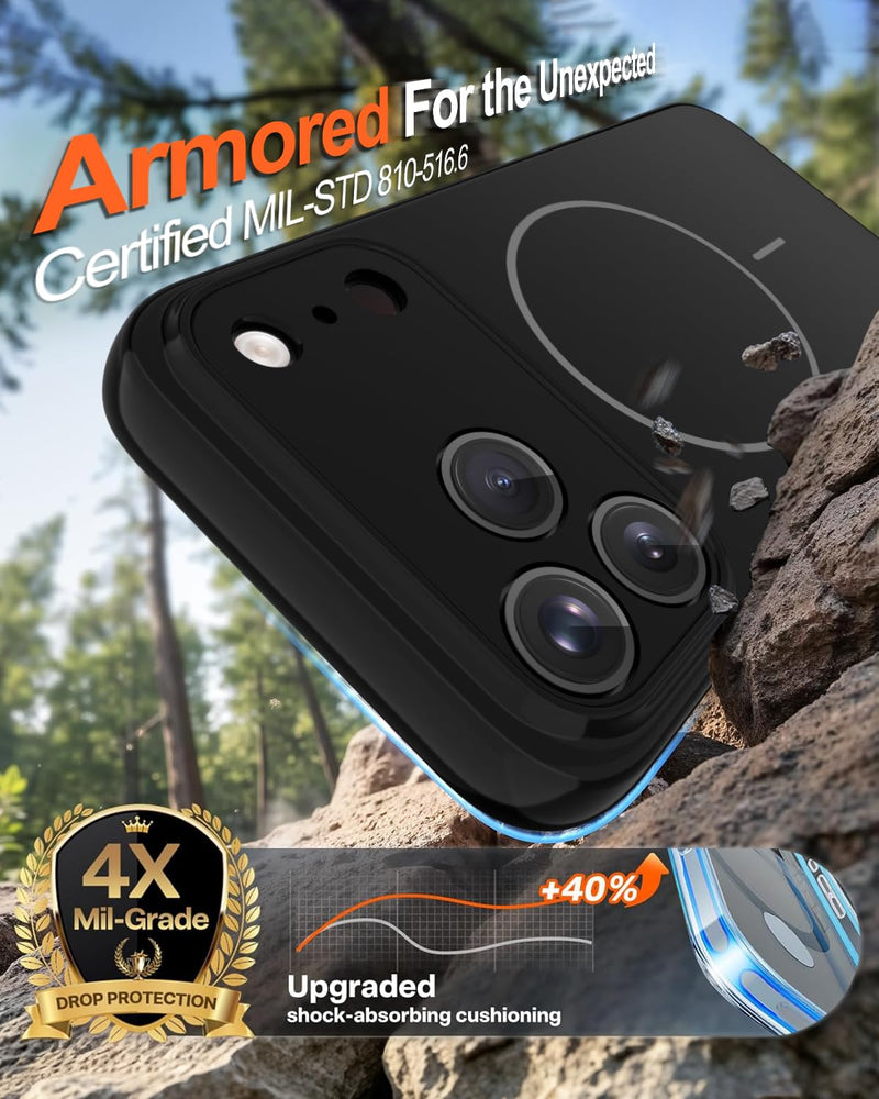 Magnetic for iPhone 17 Pro Max Case,Shockproof Matte Cover,Black Matte | with Screen Protector,Compatible with MagSafe,Military Grade Drop Protection,Full Camera Protection,Non-Slip Design Case Black Matte