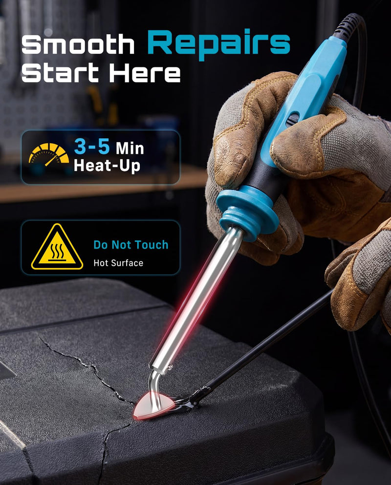 SEESII 150W Plastic Welder Welding Kit, 2 in 1 Hot Stapler Plastic Repair Kit with 60W Soldering Iron, Staples, 20PCS Plastic Rods & Pliers for Car Bumper Crack, Kayak, Dashboard, Plastic Toys Repair Blue