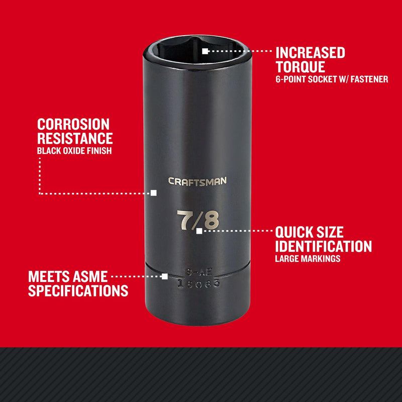 CRAFTSMAN Deep Impact Socket, SAE, 1/2-Inch Drive, 7/8-Inch (CMMT16063) 7/8"