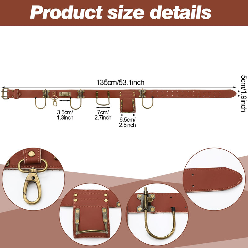 Adjustable Tool Belt with Hooks Heavy Duty Leather Carpenter Tool Belt Organizer with Drill, Axe, Hammer Holder for Level, Tape Measure & Spanners Brown