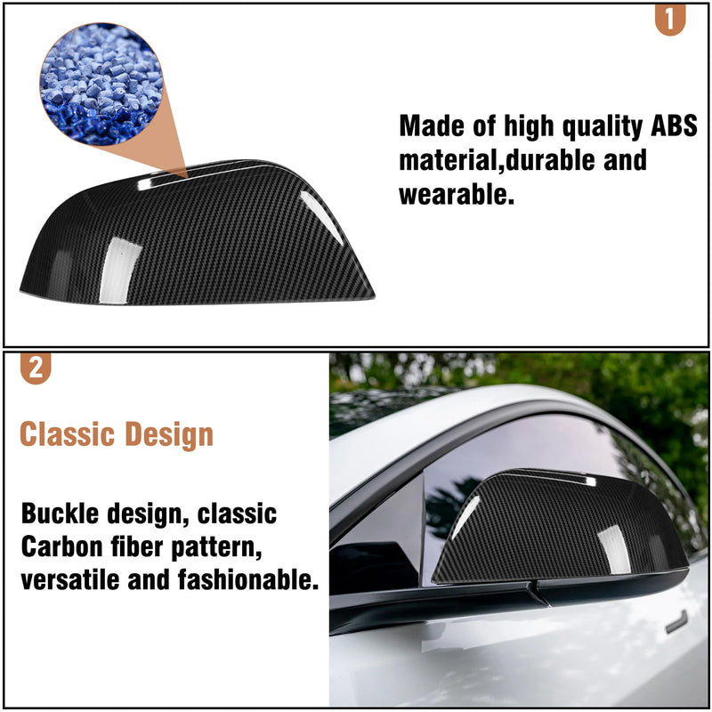 2PCS Compatible with Tesla Model 3 2017 2018 2019 2020 2021 2022 2023 2024 2025 Mirror Cover sticker, Left Driver Side & Right Passenger Side Model 3 Rear View Mirror Cap-Carbon Fiber M3 Pair Carbon Fiber