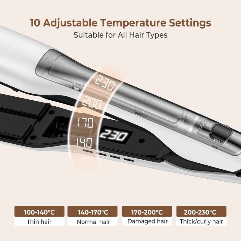 UKLISS Steam Hair Straightener for Women, Professional Hair Straighteners with LCD Display & Safty Lock, 40MM Wide Plate Flat Iron, Hair Straighten & Smooth 2 in 1, Salon Hair Care Effect, 100-230℃ White