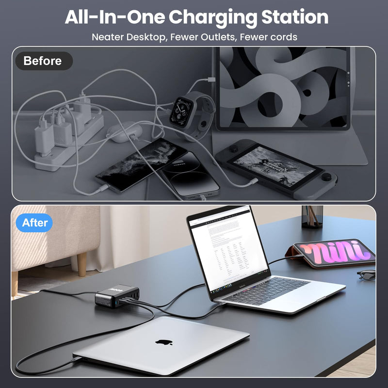 USB C Charger Block 600W 8 Port GaN Fast Charging Station Hub for Laptop, iPad, iPhone 17 Pro Max Fast Charger Pixel DELL MacBook Pro/Air Galaxy S25 Steam Deck USB C 140W Adapter for Android