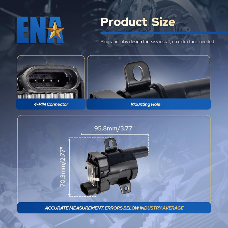 ENA 1 Round Ignition Coil Pack V8 5.3 6.0 Compatible with GMC Chevy Silverado 1500 2500 Tahoe Suburban Express Sierra Yukon Savana Escalade 2000 2001 2002 2003 2004 2005 2006 Replaces# UF262 D585