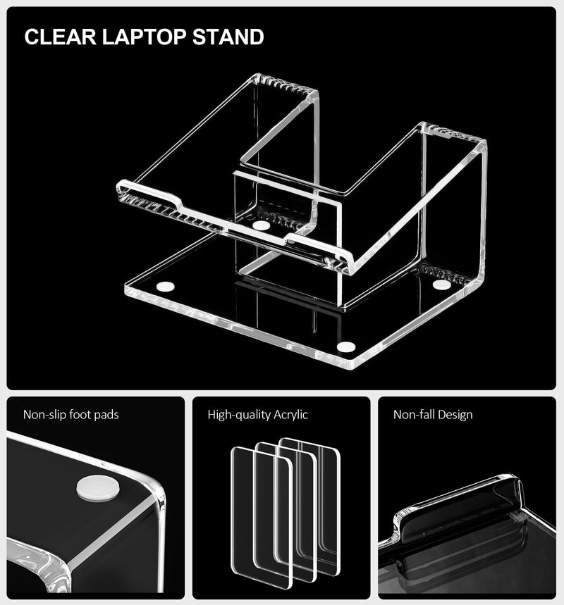 Acrylic Laptop Stand for Desk, Laptop Riser for 10-17.3 Inch Laptops, Ergonomic Computer Stand Holder Compatible with Macbooks and Notebooks- Clear