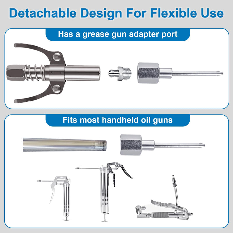 5PCS Grease Gun Needle Accessory Set, Includes Grease Needle Dispenser, Rubber Coupler Adapter Grease Injector, Detachable Grease Needle Tip and 2 Needle Nozzles for Narrow, Tight & Deep Spaces