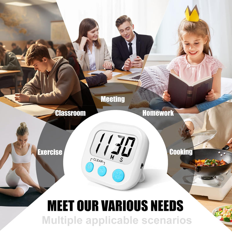 12 Pack Digital Kitchen Timers for Cooking Magnetic Timer for Cooking Loud Alarm White 6