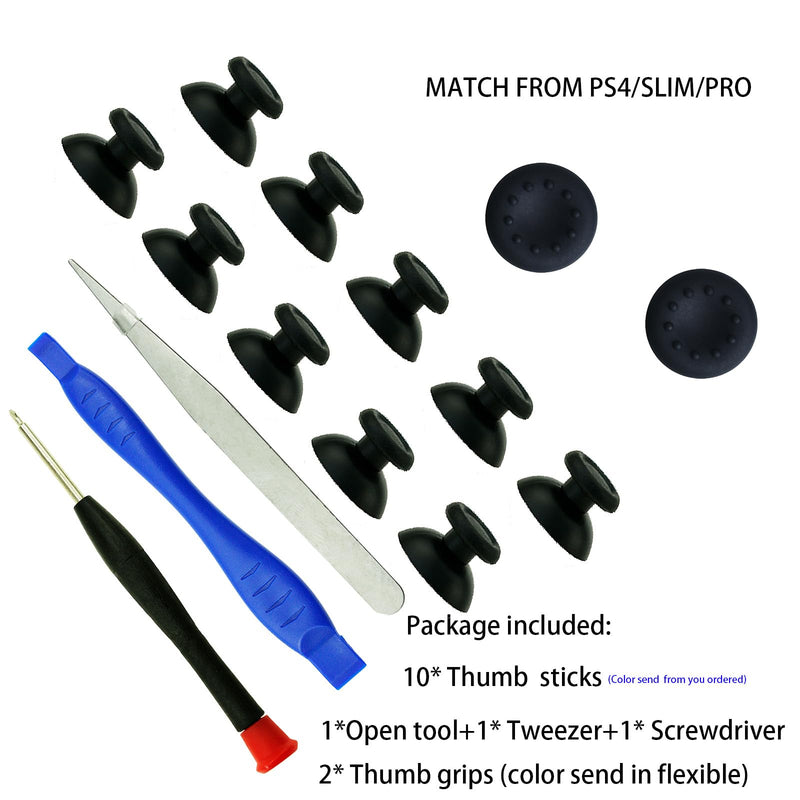 10PCS Thumbsticks Analog Joystick Thumb Sticks for PS4 Slim Pro Controller | CTHTBZ Black for PlayStation 4 With Grips Screwdriver Tools