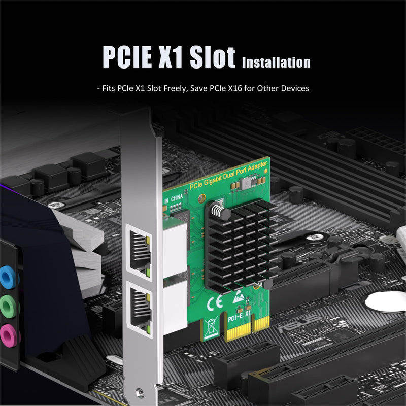 GLOTRENDS LE8102H 2-Port RJ45 Gigabit Network Card for Soft Router, NAS Link Aggregation, Network Isolation, etc