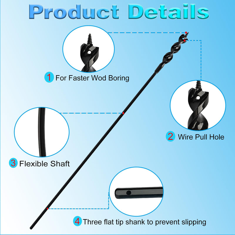 Flexible Installer Drill Bit for Pulling Wires Through Walls Ceilings and Sidewalks, 54-Inch Long, 3/4-Inch Auger with a Fish Eye Hole and Screw Point, 1/4" 3-Flat Anti-Slip Shank. 3/4” 54”