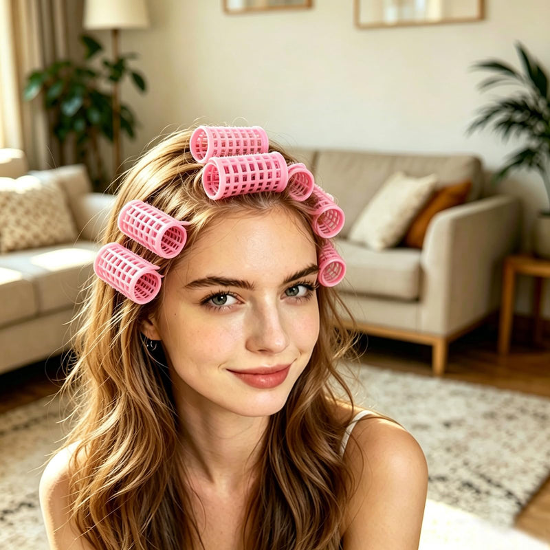12PCS Hairdressing Curlers, Hair Curler Rollers, Natural Fluffy Hair Tool, for Salon Hairdressing and DIY Hairstyles,Create Great Hairstyles and Bangs Easily at Home Pink, green 456