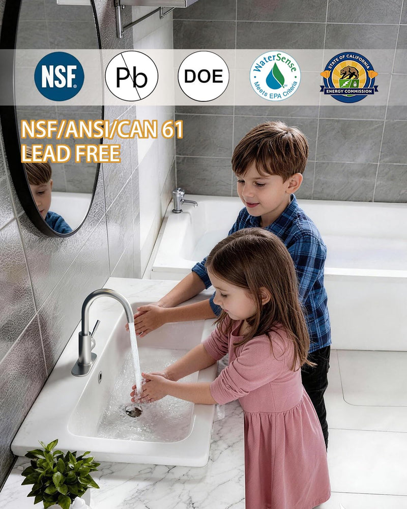 Fransiton Bathroom Faucets, Bar Sink Faucet Single Hole for Bathroom Kitchen Campers with Pop-Up Drain Hose, Suitable for Farmhouse Vanity Lavatory Brushed Nickel Classic