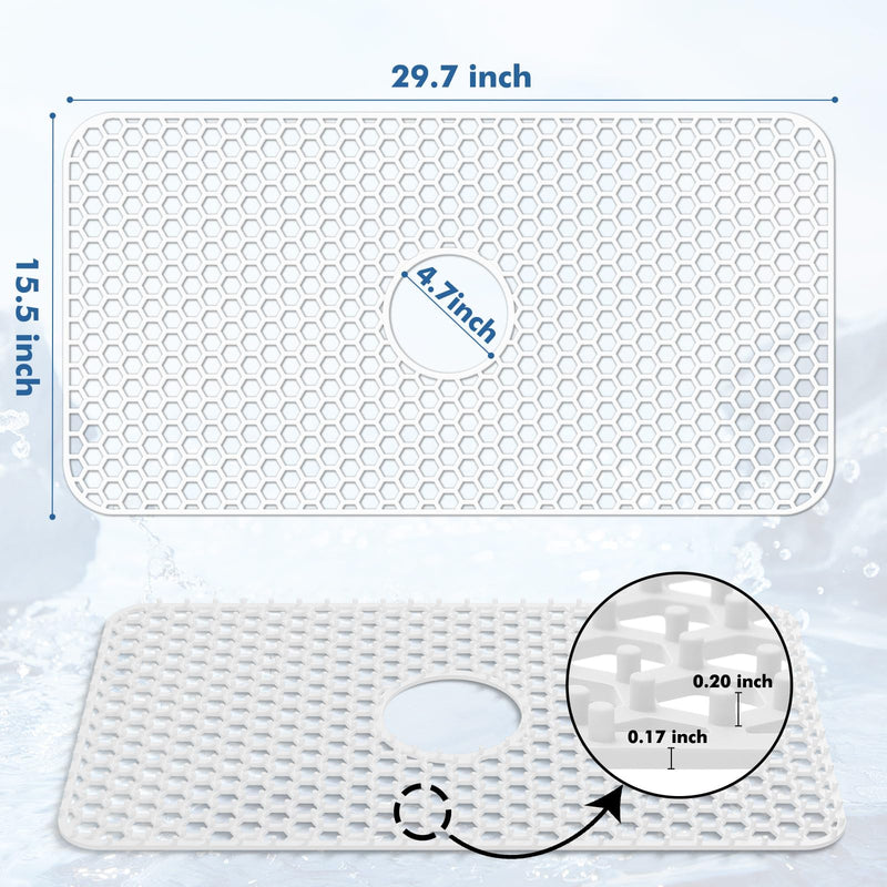 Bestjing Silicone Sink Protectors for Kitchen Sink -12" 13" 16" 18" 24" 26" 28" 30", Non-Slip Heat Resistant Mat for Bottom of Farmhouse Porcelain Stainless Steel (30"x 16" Center Drain, White) 30" x 16" Center Drain White(1 Pack)