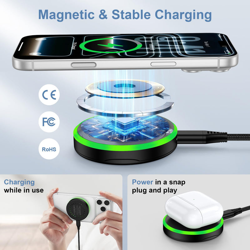 25W Samsung Magnetic Charger Fast Wireless Phone Charger Magsafe Charging Pad for Android Samsung Galaxy S26 Ultra/S26 Plus/S25 Ultra/S24/S23/S22/S21/S20/Google Pixel 10a/10 Pro/9a/9/8a/7a/8/7 Pro/6 Black
