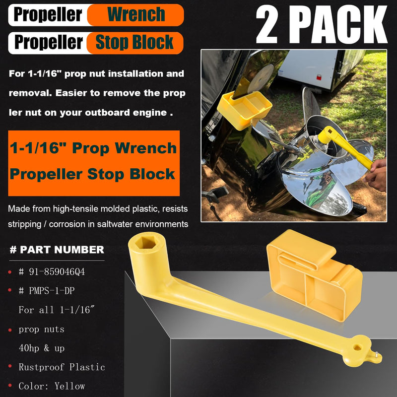 Marine 1-1/16" Propeller Wrench & Prop Stop Block Kit for All Outboard & Stern Drive (Mercury/Mercruiser/Yamaha) High-Visibility Yellow Corrosion-Resistant Outboard Prop Removal & Installation Kit 1-1/16" with Prop Stop