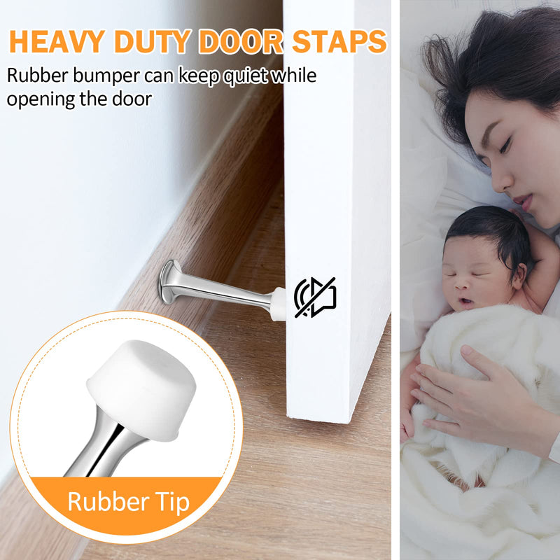 Chumia 24 Pack Heavy Duty Solid Rigid Door Stop, 3'' Door Stoppers with Matte Soft Rubber Tip Wall Mount for Protect Wall Bottom(Silver) Silver