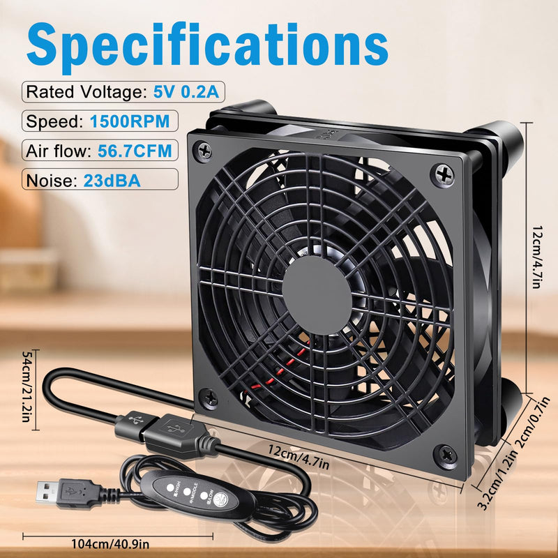 120mm 5V USB Quiet Computer Cooling Fan with Multi-Speed Controller for Router WiFi Modem Xbox TV Box DVR Playstation Receiver and Other Electronics Cooler 120mm router cooling pad