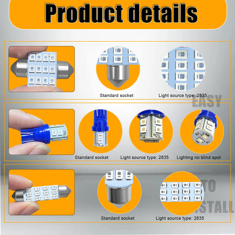 QuicTO LED Interior Light Set, 24 Pieces, Blue, Compatible with Most Vehicles
