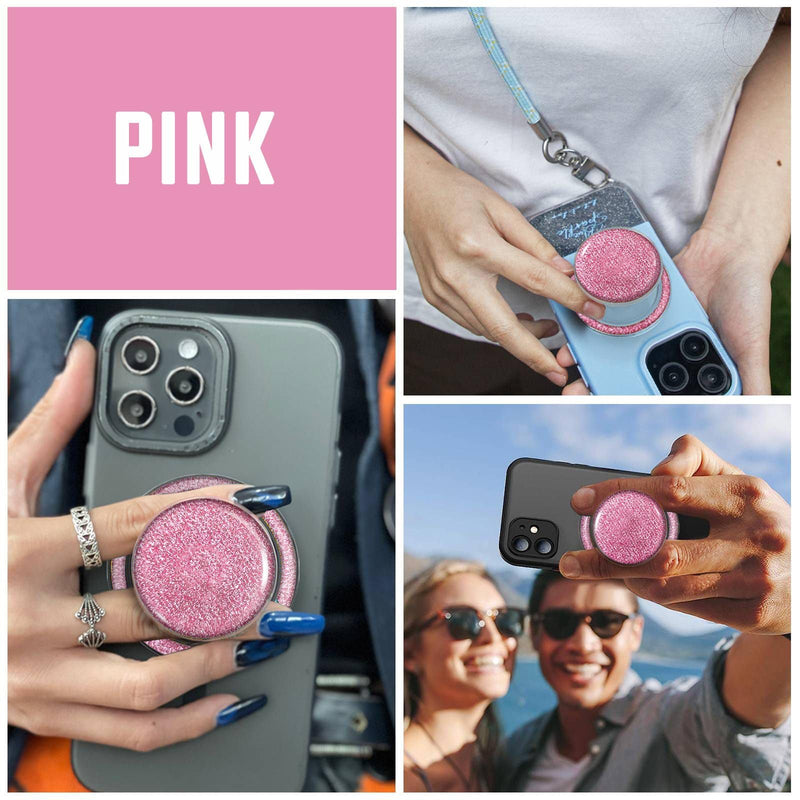 Magnetic Glitter Phone Holder Compatible with Phones, Foldable Phone Grip Stand for Magsafe Smartphones, Tablet,Phone Case - Transparent Pink Sparkly