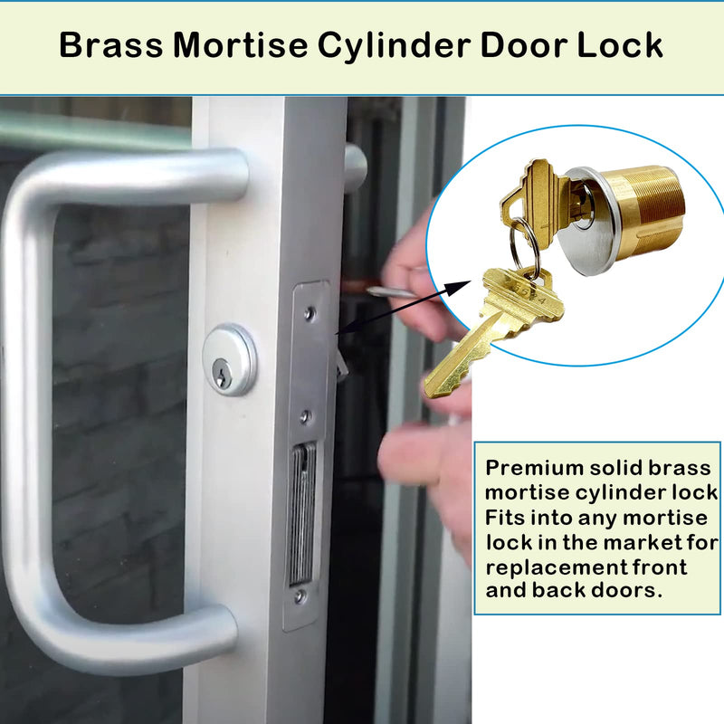 2 Pack Brass Mortise Door Cylinder Lock, 1-1/4" Inch Length Keyed Standard SC1 Keyway, Door Replacement Lock Cylinder with 2 Keys Suitable for Home and Commercial Use (Sliver). Sliver