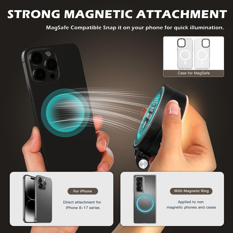 3-in-1 Magnetic Beauty Selfie Light for Phones, with 2.4" Mirror Magnetic Selfie Light, Adjusted 3 Modes, Rechargeable Fill Light for Selfies, for Photography,Makeup,Vlog,TikTok,Video(Black)