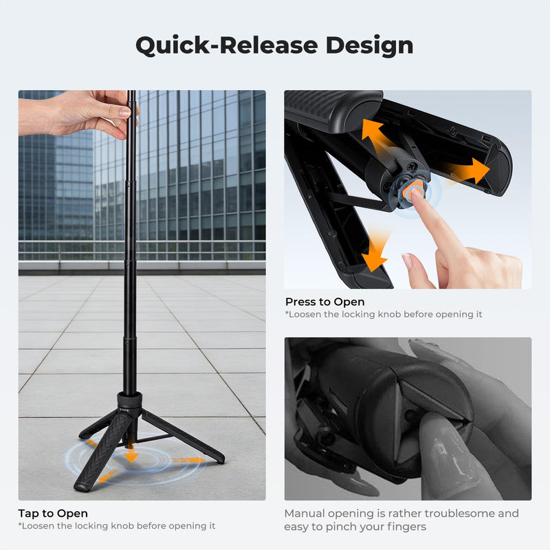 K&F CONCEPT Mini 25.6'' Auto Open Selfie Stick Tripod | Lightweight, Ball Head with Cold Shoe, Compatible with DJI Osmo Pocket 4/3 Action5 Insta360 Luna Ultra. MS71